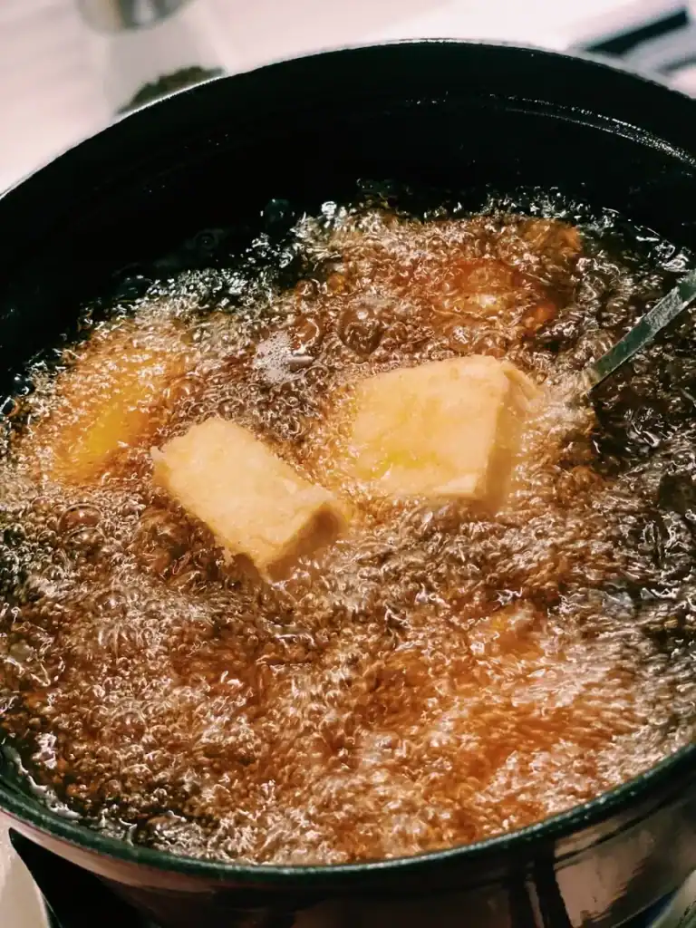 Deep Frying Japanese Agedashi Tofu