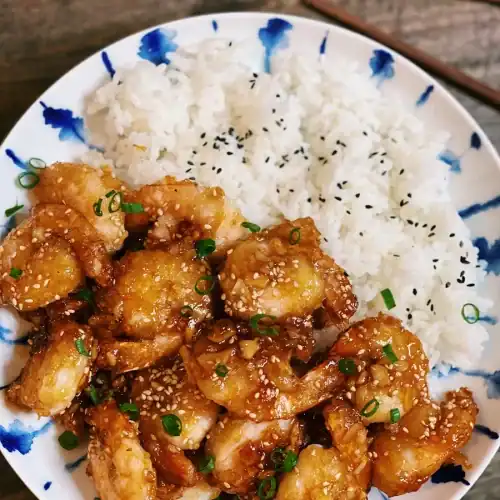 Asian Honey Garlic Shrimp with rice