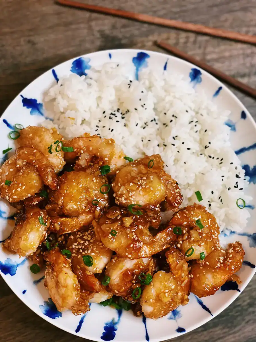 Asian Honey Garlic Shrimp with rice