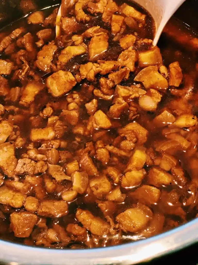 Sauteing and Simmering chopped pork in Instant pot for Taiwanese Braised Pork Rice