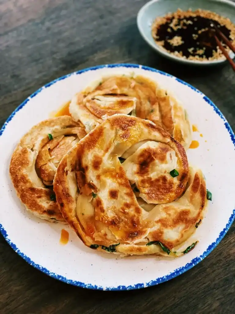 3 Taiwanese Scallion Pancakes served with dipping sauce
