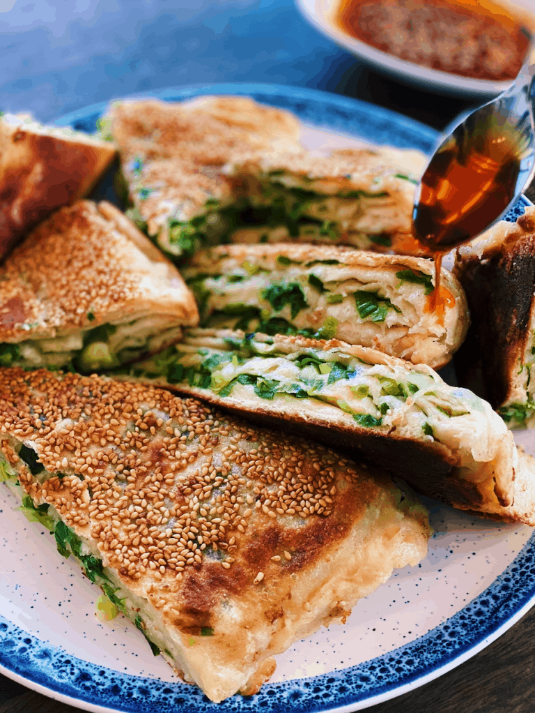Big Green Onion Pancakes, crispy on the outside and soft inside, a popular and savory vegetarian Asian dish.