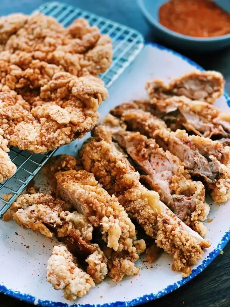 Taiwanese XXL Fried Chicken Sliced into Bite Sized Chunks