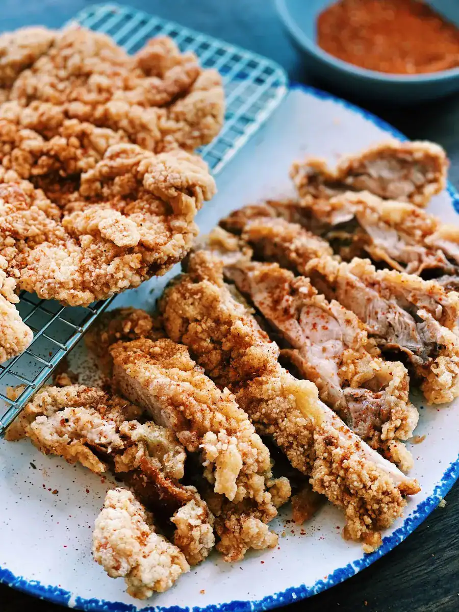 Taiwanese XXL Fried Chicken Sliced into Bite Sized Chunks
