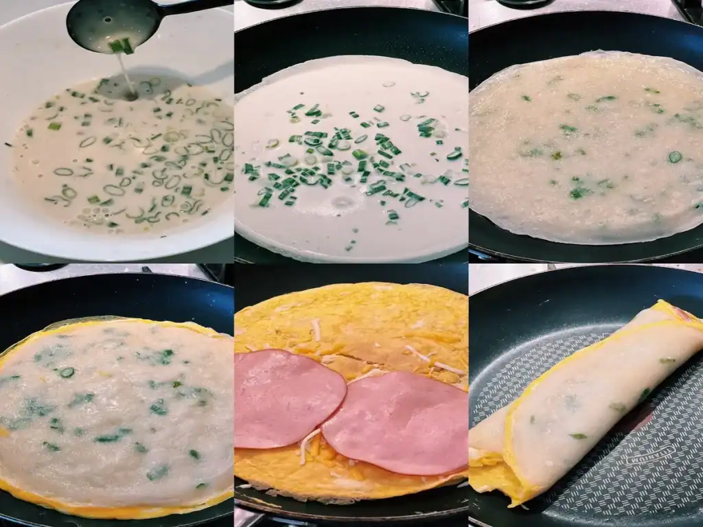Steps to make Taiwanese Green Onion Egg Crepes or Dan Bing