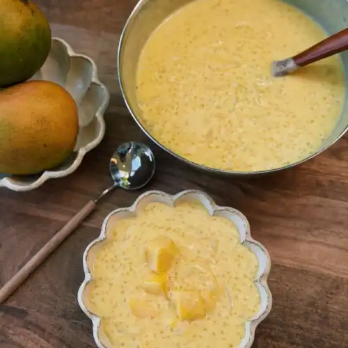 Easy Bowl of Mango Sago Divided into Smaller Bowls