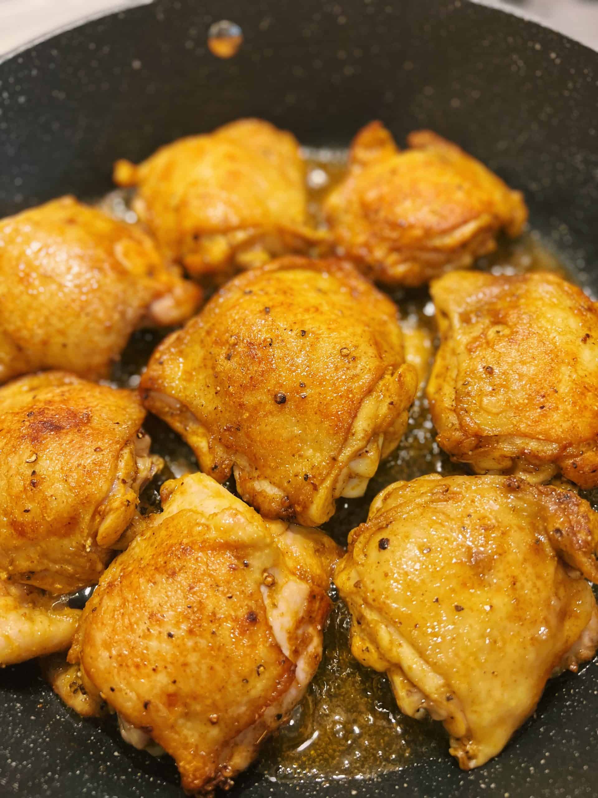 pan-fry chicken thigh for one-pot chicken and rice dinner