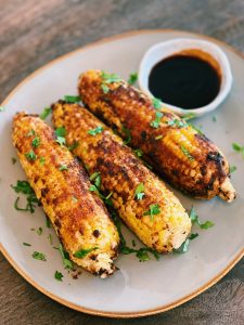 Taiwanese Street Corn in the Air Fryer served with soy sauce
