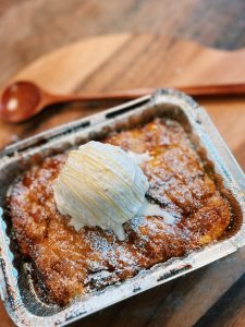 Air Fryer Bread Pudding with vanilla ice cream and honey in 15 minutes