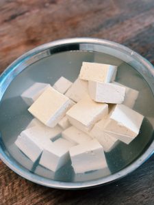 Soaking Tofu in Salt water for Crispy Fried Tofu