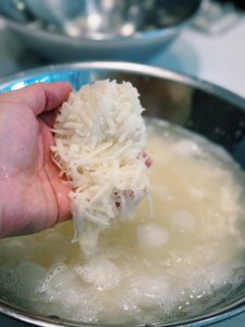 ice bath for shredded potatoes for Crispy Potato Pancakes