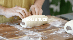 Roll and Tuck the master dough and chocolate dough to make Chocolate Milk Bread