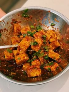 Mixing the Sauce for Air Fryer Spicy Garlic Tofu