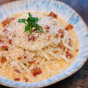 Creamy Miso Carbonara Udon