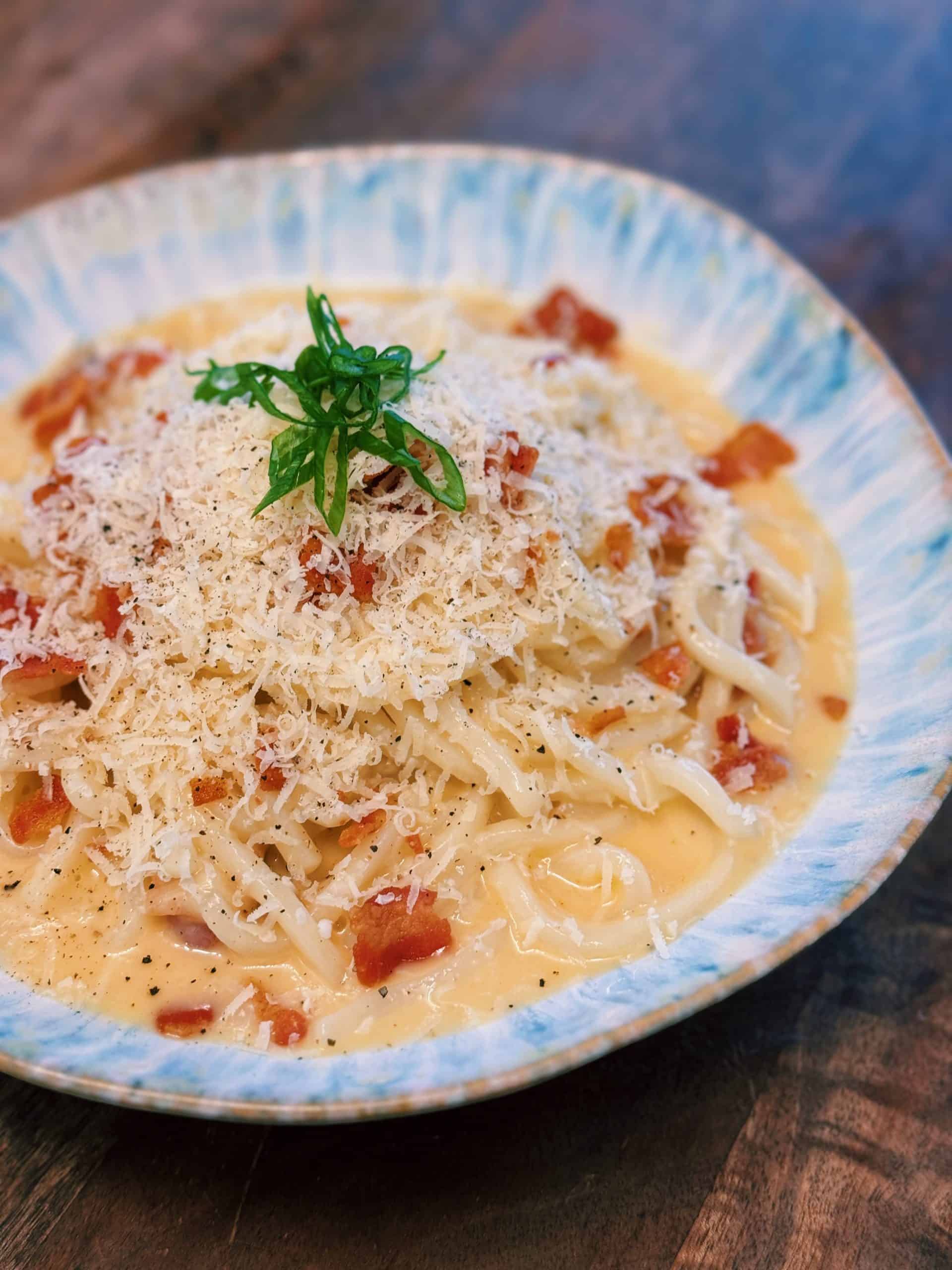 Creamy Miso Carbonara Udon