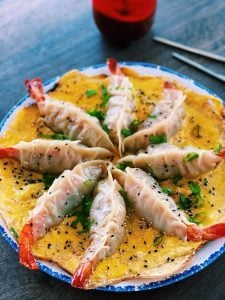 Whole Shrimp Potsticker with egg skirt