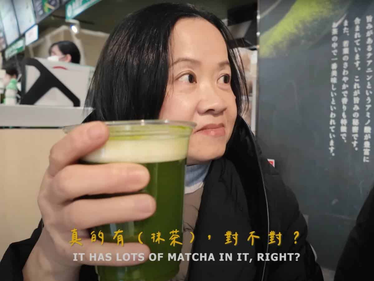 Bright green matcha beer from Kaminari Issa, a matcha dessert expert 