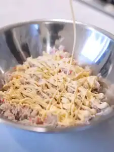 Making Mayo Crab for Mayo Crab Spicy Salmon Sushi Cake