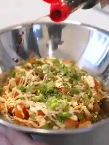 Mixing Spicy Salmon for Mayo Crab Spicy Salmon Sushi Cake