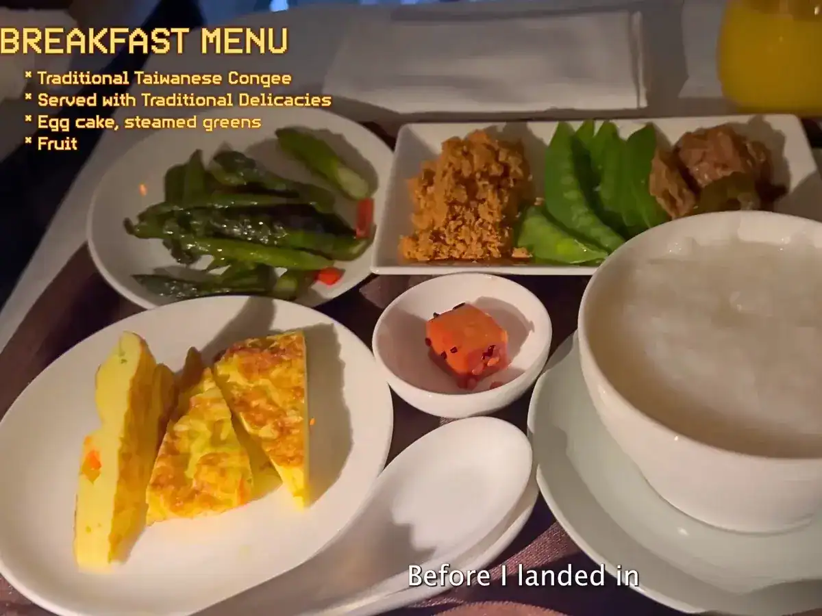 Flying Vancouver To Taipei with Eva Air Business Class Breakfast Menu Traditional Congee Set