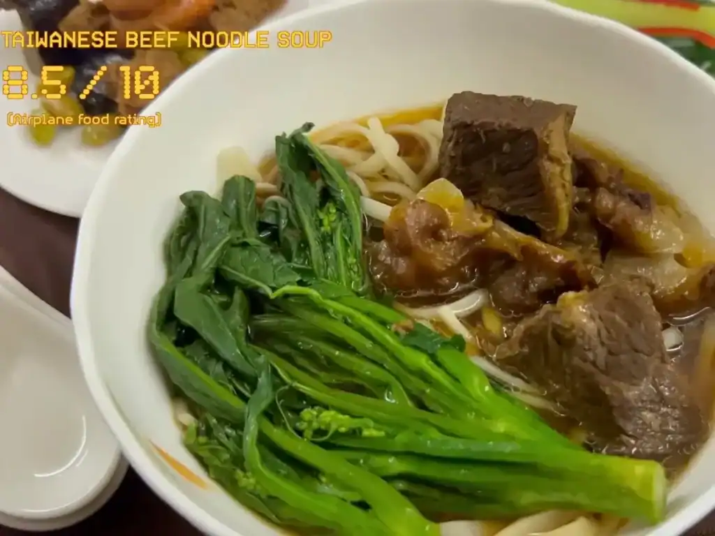 Flying Vancouver To Taipei with Eva Air Business Class, Ordered Beef Noodle Soup For Dinner