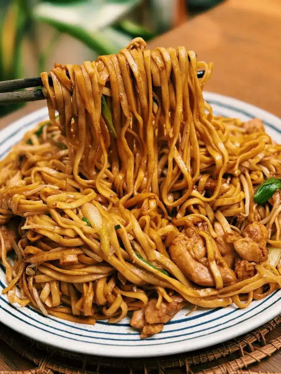 kai dong Scallion Chicken Noodle Stir Fry