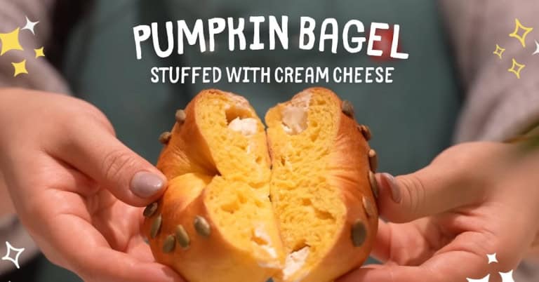 Japanese Style Cream Cheese Stuffed Pumpkin Bagel  