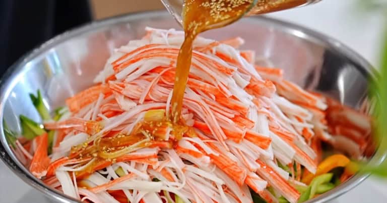 Super Refreshing Asian Wasabi Soy Crab Salad made with bell peppers, cucumbers, imitation crab, and a wasabi soy dressing
