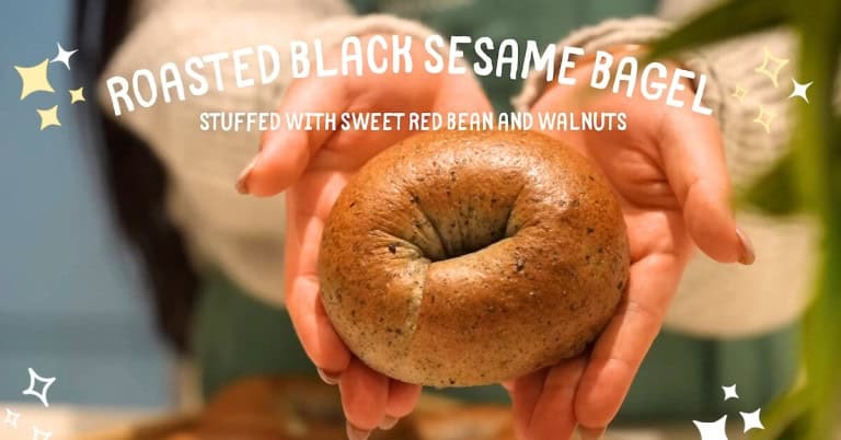 Asian Bakery Red Bean Walnut Black Sesame Bagel  