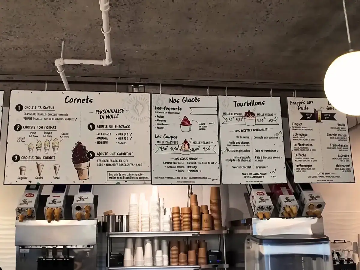 Hoche Glacé Menu Montreal Canada