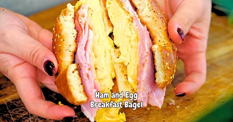 Ham, Egg, and Cheese Breakfast Bagel Sandwich