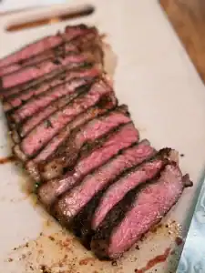 Sliced Reverse Seared steak with gochujang butter