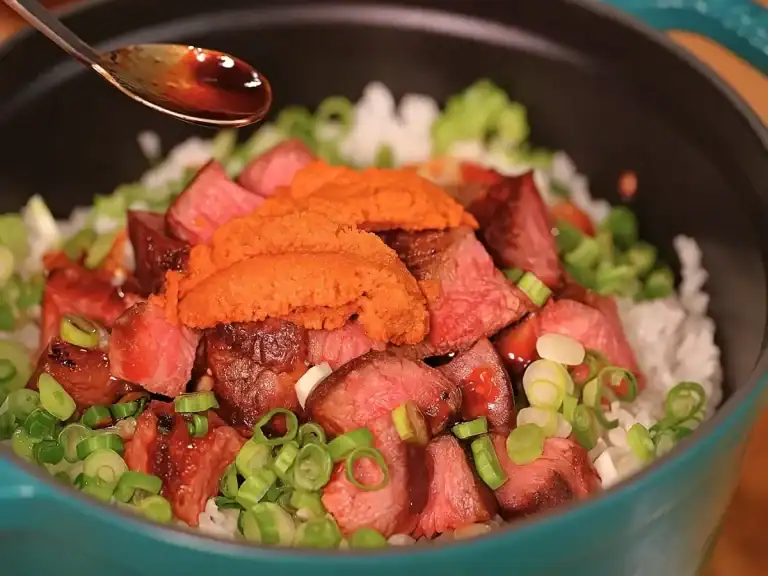 My Birthday Garlic Steak Uni Rice Bowl