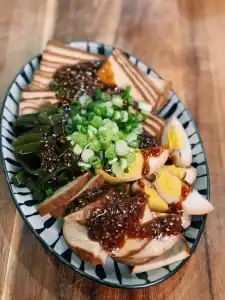 Taiwanese Cold Dish Appetizer With Cold Braised Tofu, Seaweed, and Egg
