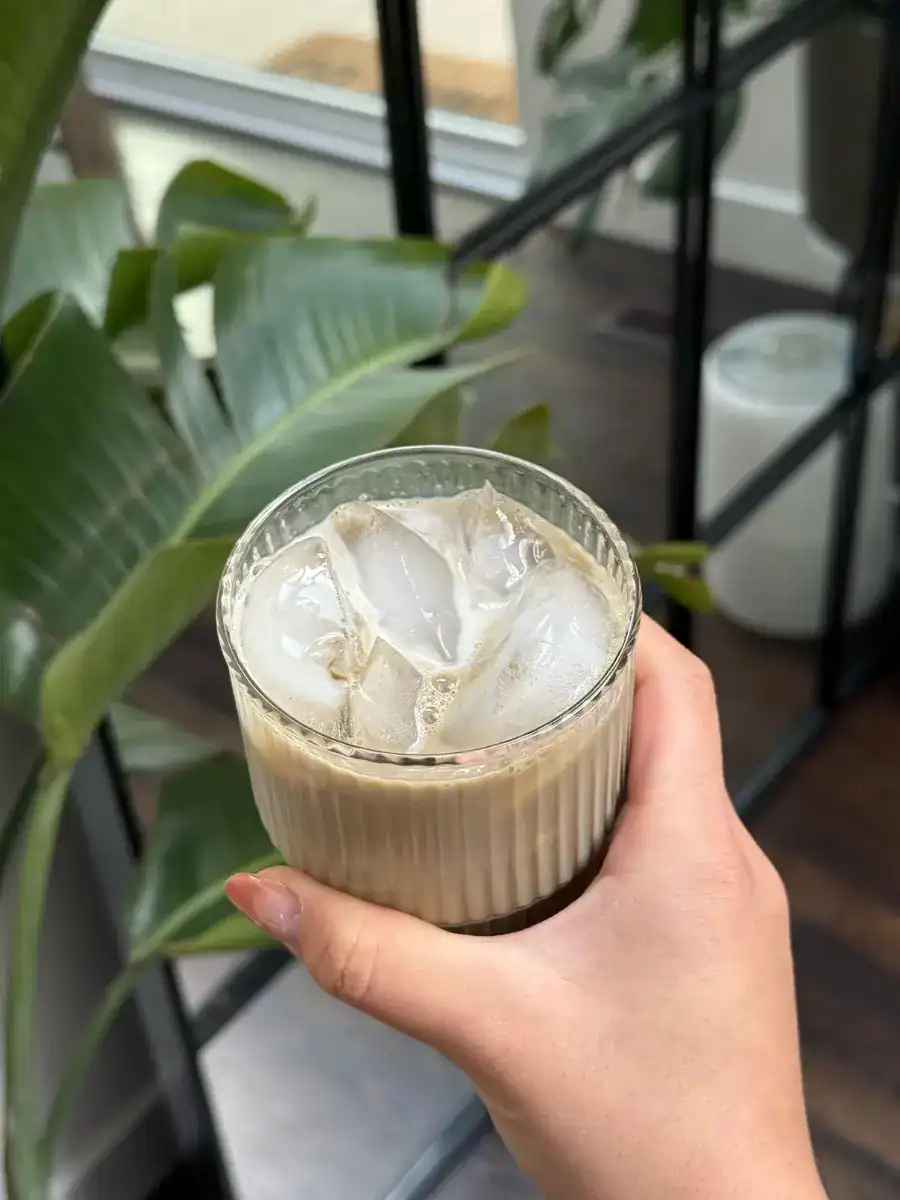 A top view of Iced Hojicha Latte