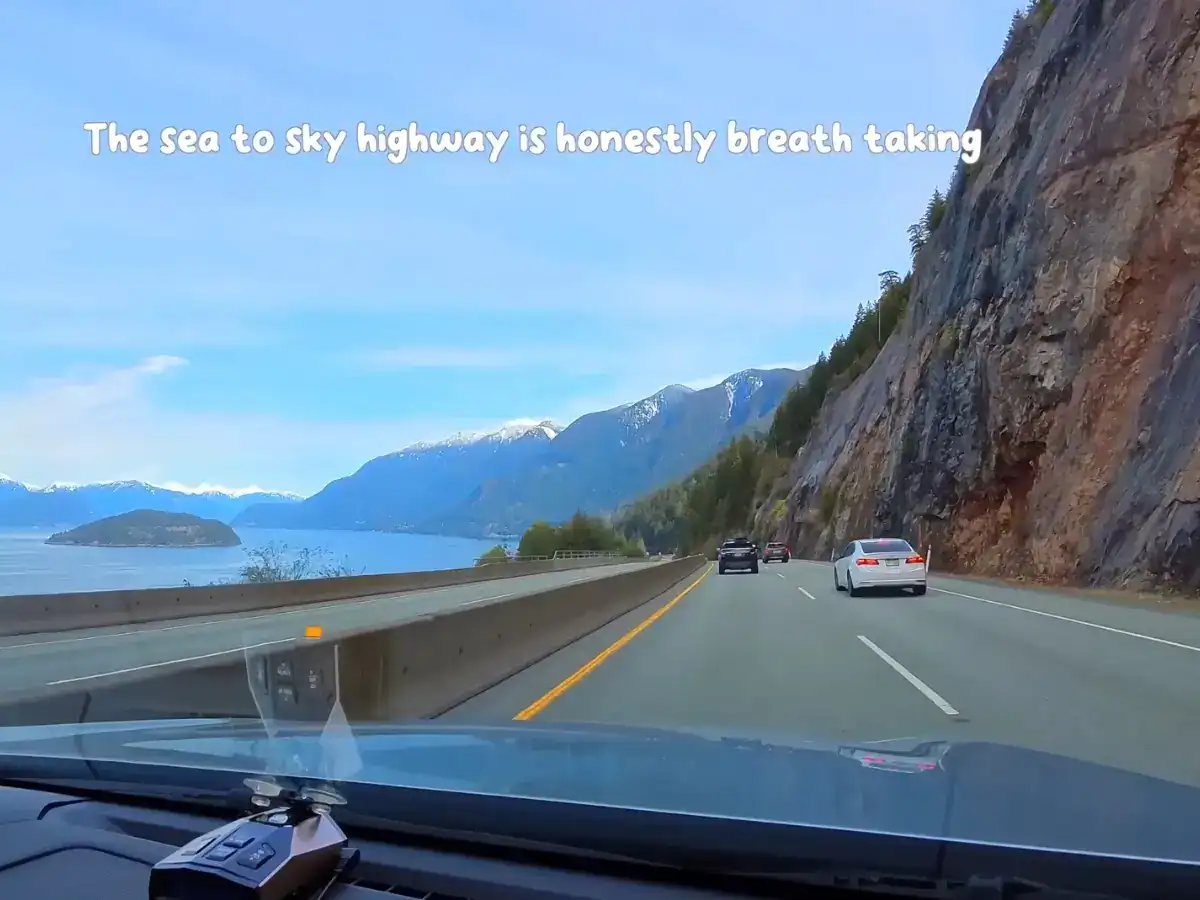 The view of the sea to sky highway on the way to Whistler for Tiffy’s Weekend Birthday Whistler Snowmobile Trip