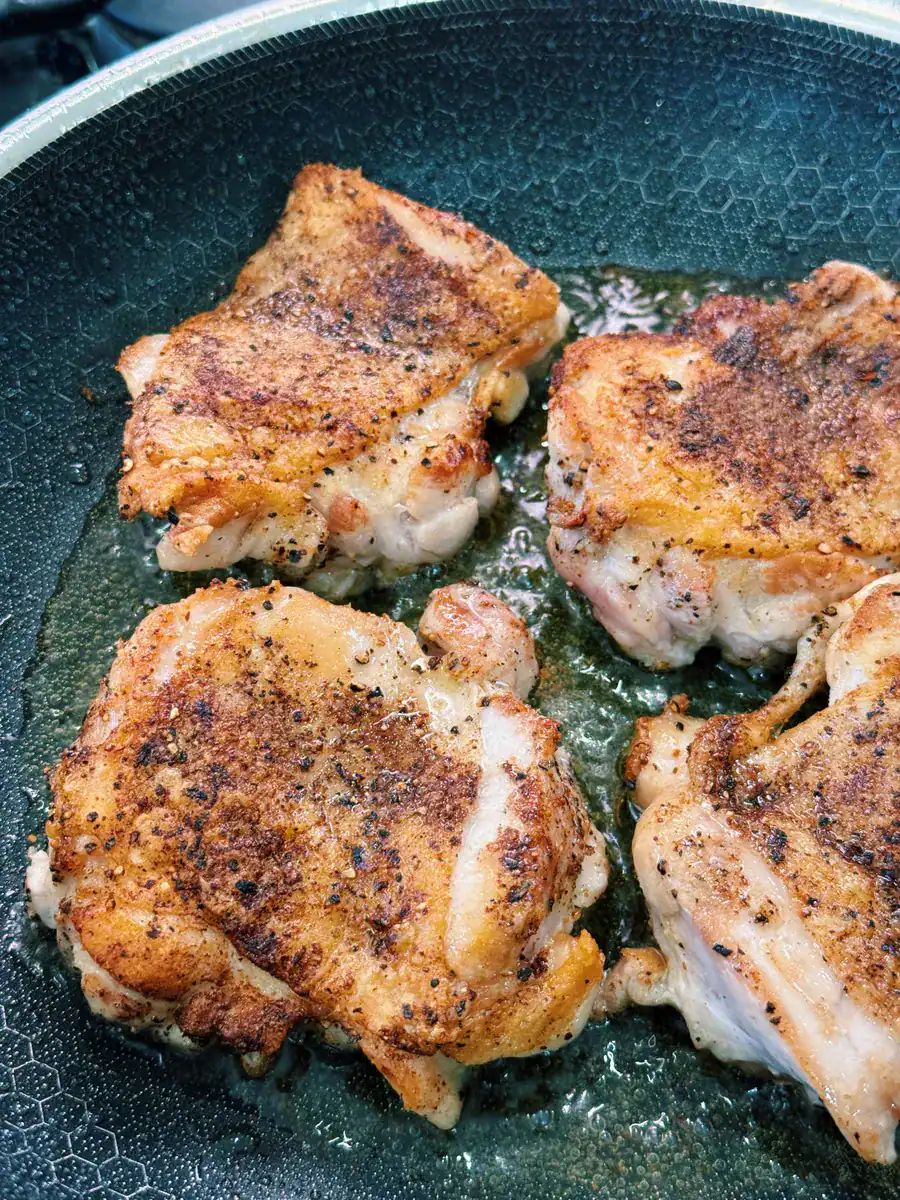 Pan Frying Marinated Chicken Thighs for a easy crispy chicken noodle soup