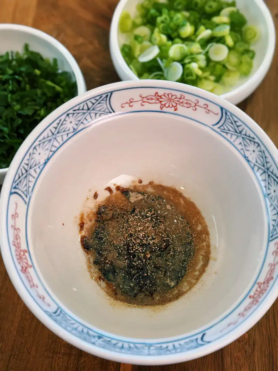 All the spices and sauces you need for an easy scallion noodle soup base