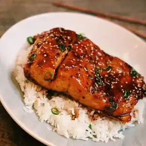 Spicy Honey Glazed Salmon Plated