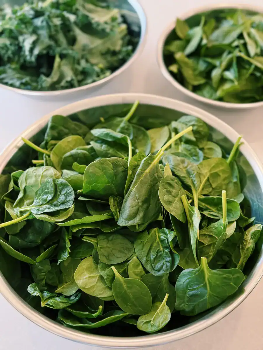 Showing amount of spinach and kale for High Protein Pesto with cottage cheese