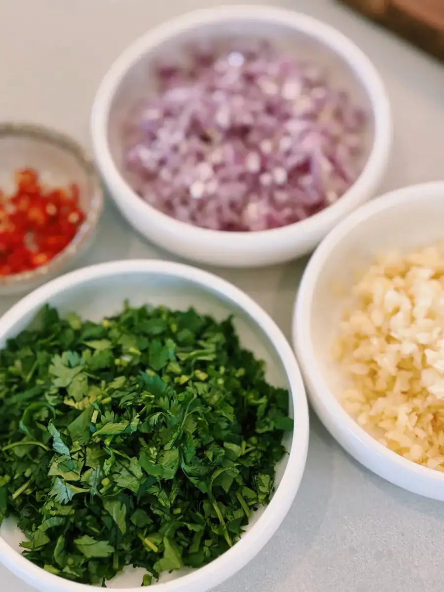 Chopped aromatic ingredients for Chili Lime Chicken Wings