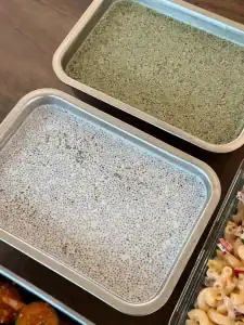 Two different flavor of coconut chia pudding: Original Coconut and Matcha