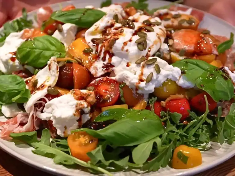 Peach Burrata Salad with Easy Balsamic Dressing