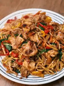 Spicy Thai Basil Chicken Noodle Stir Fry