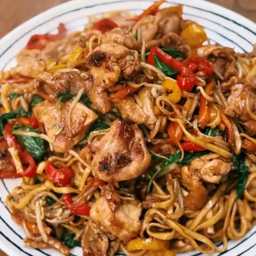 Spicy Thai Basil Chicken Noodle Stir Fry
