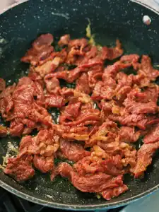 Stir Frying Beef for Tomato Egg and Beef Stir Fry