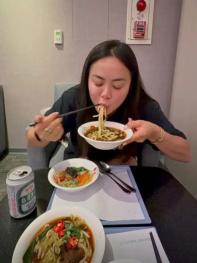 Tiffy Taste Testing Taipei China Airlines Lounge During Layover
