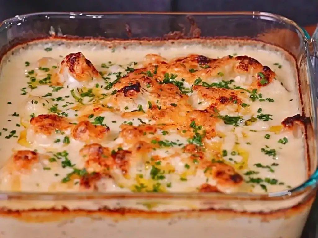 Cheesy Baked Cauliflower perfect for hosting and holiday meals