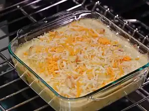 Shredded cheesy topping for creamy cheesy cauliflower bake