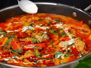 An extra drizzle of coconut milk to garnish Thai Coconut Red Curry Chicken